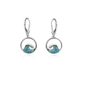 S. Silver and Larimar Wave Dangle Earrings - 12 mm