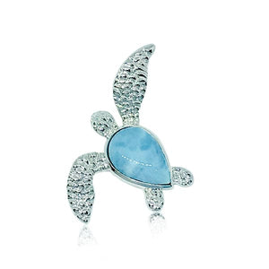 S. Silver and Larimar Sea Turtle Pendant - 14 mm