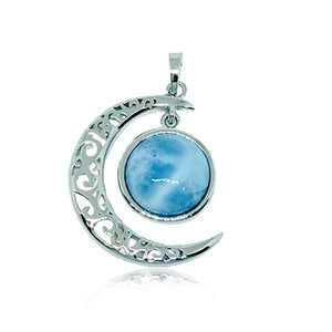 S. Silver and Larimar Sun + Moon Pendant - 10 mm