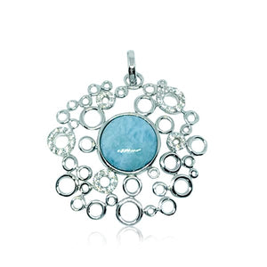 S. Silver and Larimar Circle Bubbles CZ Pendant - 10 mm