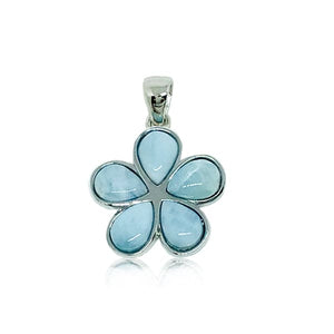 S. Silver and Larimar Plumeria Pendant - 20 mm