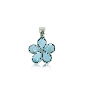 S. Silver and Larimar Plumeria Pendant - 15 mm