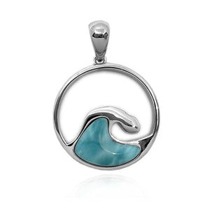 S. Silver and Larimar Wave Pendant - Large