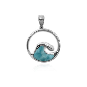 S. Silver and Larimar Wave Pendant - Medium