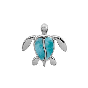 S. Silver and Larimar Honu Pendant - 1 in.