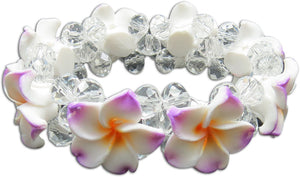 WHITE LILAC YELLOW - FIMO FLOWER BLING BRACELET