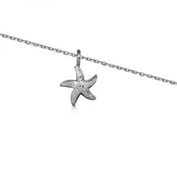 Rhodium Silver Starfish Necklace 16"