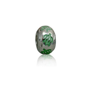 Sterling Silver Hawaiian Green Enamel Honu Bead