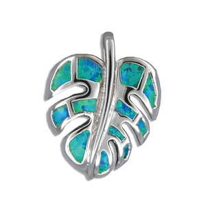 Sterling Silver Hawaiian Blue Opal Monstera Leaf Pendant