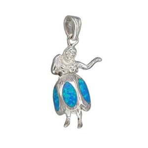 Sterling Silver Hawaiian Blue Opal Hula Girl Pendant~Medium