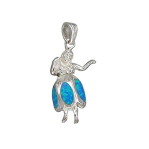 Sterling Silver Hawaiian Blue Opal Hula Girl Pendant~Small