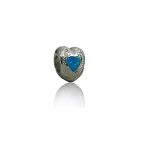 Sterling Silver Hawaiian Rhodium Heart Opal Bead