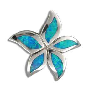 Sterling Silver Hawaiian Blue Opal Tiare Flower Pendant