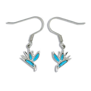 Sterling Silver Hawaiian Blue Turquoise Bird of Paradise Earrings