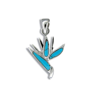 Sterling Silver Hawaiian Blue Turquoise Bird of Paradise Pendant