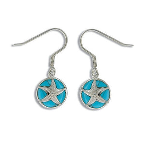 Sterling Silver Hawaiian Blue Turquoise Sand Dollar CZ Earrings