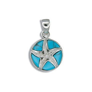 Sterling Silver Hawaiian Blue Turquoise Sand Dollar CZ Pendant