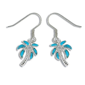 Sterling Silver Hawaiian Blue Turquoise Palm Tree Earrings