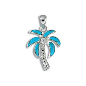 Sterling Silver Hawaiian Blue Turquoise Palm Tree Pendant