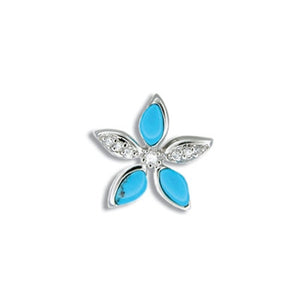 Sterling Silver Hawaiian Blue Turquoise Plumeria CZ Pendant