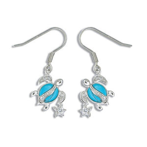 Sterling Silver Hawaiian Blue Turquoise Honu & Stars Earrings