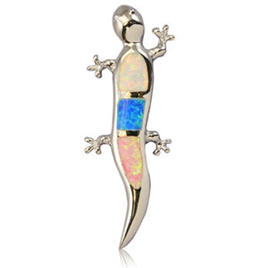 Sterling Silver Hawaiian Rainbow Opal Gecko Pendant