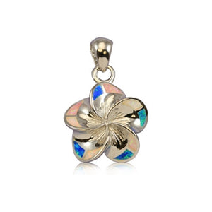 Sterling Silver Hawaiian Rainbow Opal Plumeria Pendant~18mm