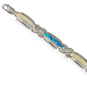 Sterling Silver Hawaiian Rainbow Opal Rectangle Bar and X Bracelet