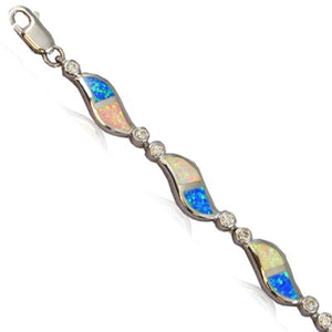 Sterling Silver Hawaiian Rainbow Opal Swirl and CZ Bracelet