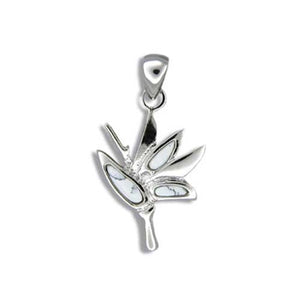 Sterling Silver Hawaiian White Turquoise Bird of Paradise Pendant