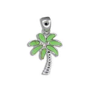 Sterling Silver Hawaiian Green Turquoise Palm Tree Pendant~Medium