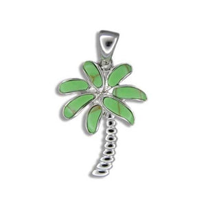 Sterling Silver Hawaiian Green Turquoise Palm Tree Pendant~Large