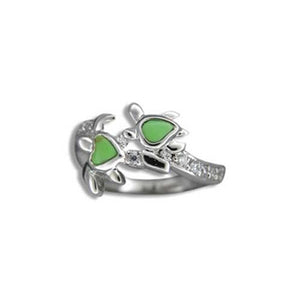 Sterling Silver Hawaiian Green Turquoise Mother & Baby Honu Ring