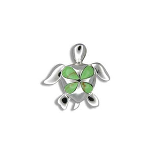 Sterling Silver Hawaiian Green Turquoise 4 Petal Plumeria Honu Pendant