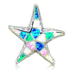 Sterling Silver Rainbow Opal Starfish Pendant~30MM