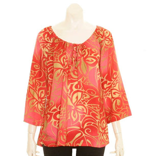 Hilo Hattie Tribal Tiare  Rayon Peasant Top 3/4 Sleeve