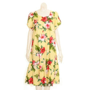 Hibiscus Plumeria  Tulip Sleeve Zipper Back Short Muu Muu