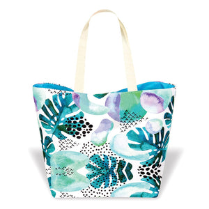 MIDNIGHT MONSTERA TROPICAL BEACH TOTE