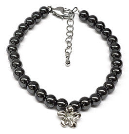 Hematite Plumeria Charm Bracelet