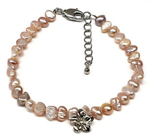 Fresh Water Pearl Plumeria Charm Bracelet