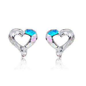 Sterling Silver Rainbow Opal Cut-Out Heart Earrings