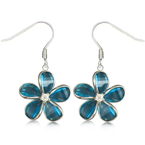 Sterling Silver Semi-Precious Blue Topaz Plumeria Dangle Earrings