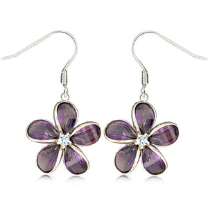 Sterling Silver Semi-Precious Purple Amethyst Plumeria Dangle Earrings