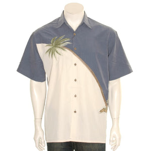 Bamboo Cay Embroidered Hurricane Blue - Men's Aloha Shirt (WB80R)