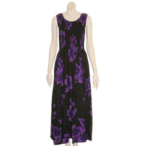 Long Purple Hibiscus Smock Dress