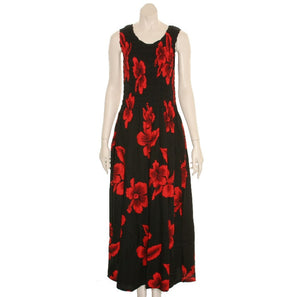 Long Red Hibiscus Smock Dress