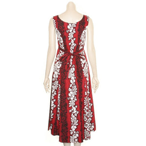 Hibiscus Panel  Sylvia  Round Neck Tie Long Dress