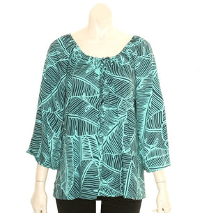 Hilo Hattie Banana Leaf Rayon Peasant Top 3/4 Sleeve