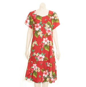 Hibiscus Plumeria  Tulip Sleeve Zipper Back Short Muu Muu