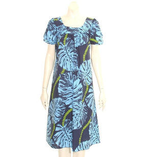 Monstera Leaf Print Tulip Sleeve Dress